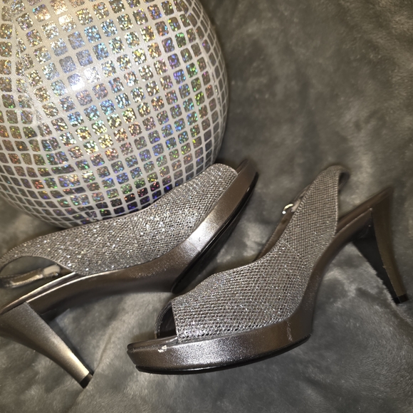 Nine West Shoes - Nine West Shimmering Silver Slingback Heels